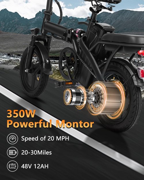 Setohet 14"/20" Foldable Electric Bike, Small Ebike for Adults,Peak 500W Brushless Motor Max Speed 20MPH & Pas Range 18-23 Miles, Mini E-Bike for Commuter/Travel/School NJ (Upgraded-3 Shock Absorbers)