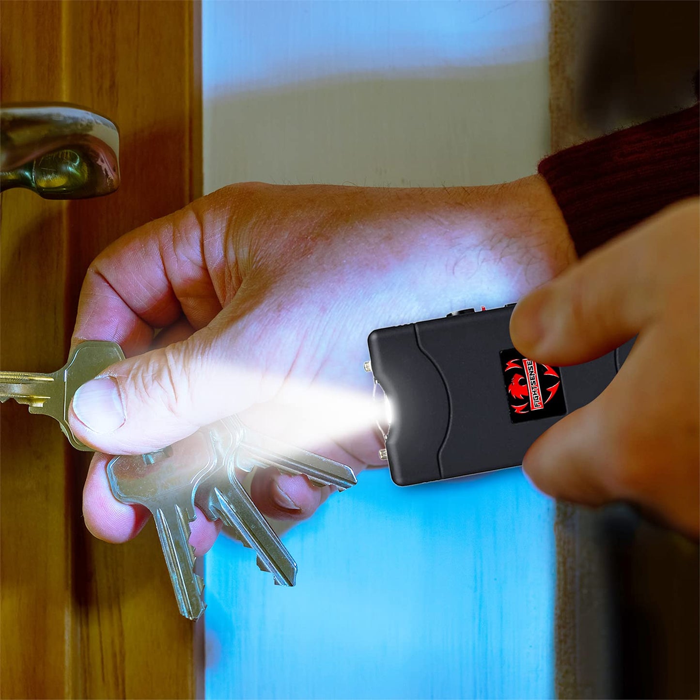 FIGHTSENSE Super Heavy Duty 35 Billion Mini Stun Gun for Self Defense with Bright Led Flashlight, Rechargeable Battery, Nylon Holsters with Belt Loop for Easy Cary