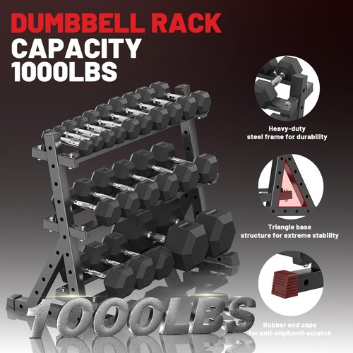 Papababe Dumbbell Rack for Home Gym, 3-Tier Weight Rack 1000lbs Capacity Dumbbell Storage Rack, Heavy Duty Weight Storage Organizer for Dumbbells and Kettlebells