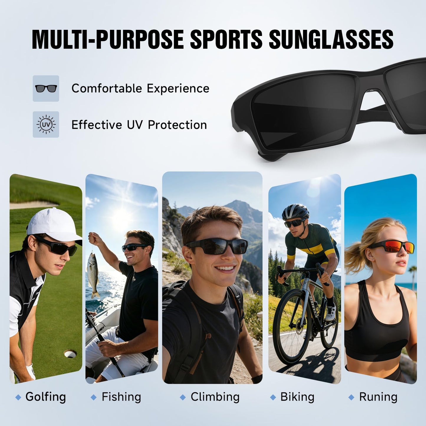 Vcarsian Polarized Sports Sunglasses for Men Women Wrap Around Glasses