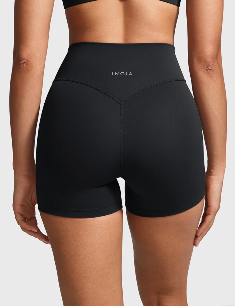 INGIA No Front Seam Biker Shorts 4'' Inseam - Black, 4'' - Small