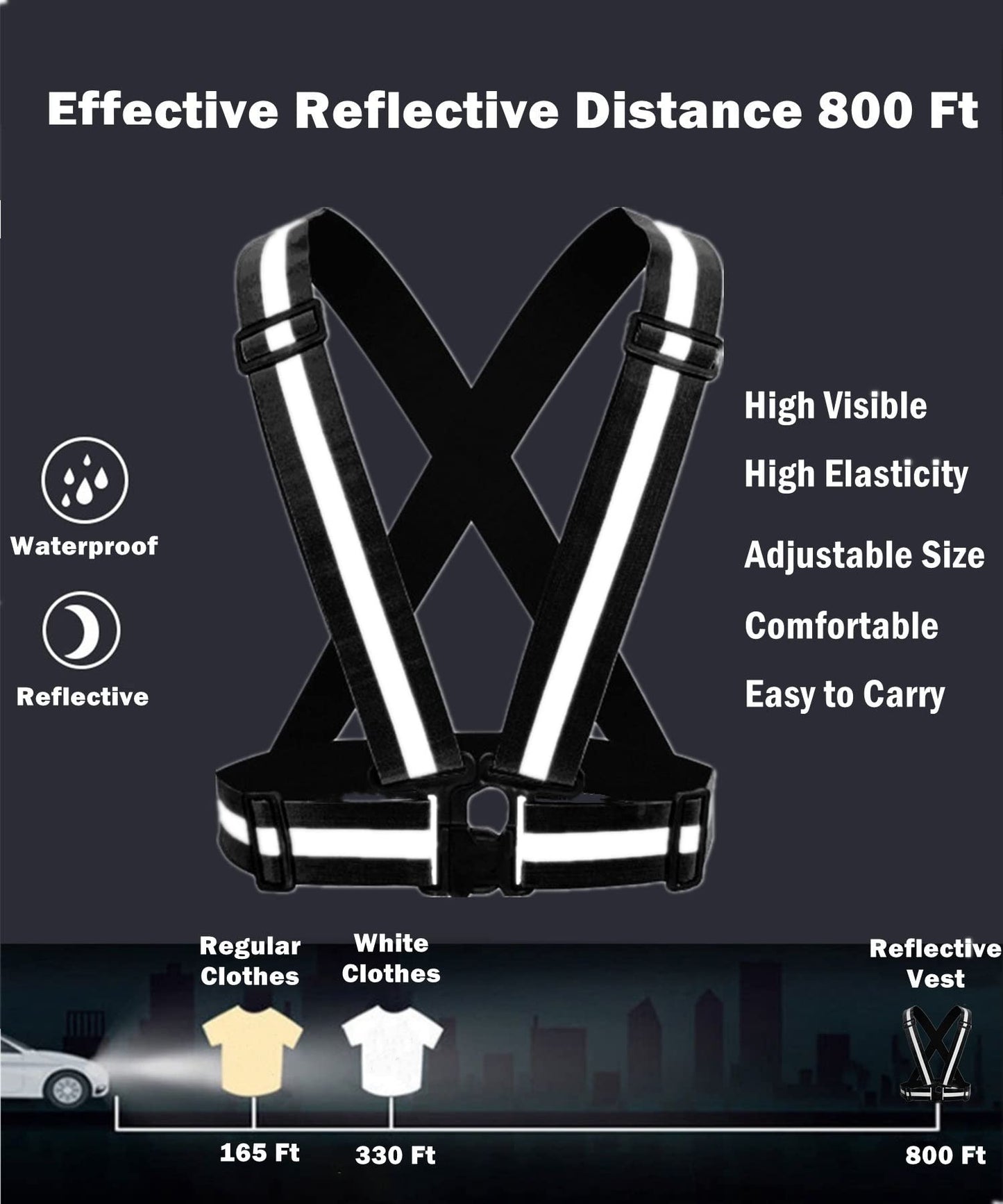 YUNLOVXEE Reflective Strap Safety Vest Gear - 2-10 Pack Adjustable High Visible Reflective Running Gear for Women Men Night (Green+Black)
