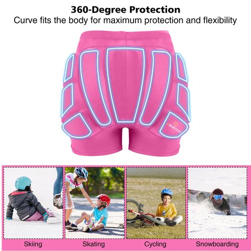 Kids Butt Pad Shorts, Youth Child Hip Protection Pads, Tailbone Protective Padded Short Pants for Snowboarding Hockey Roller Skating Skiing Cycling (Pink, XX-Small)
