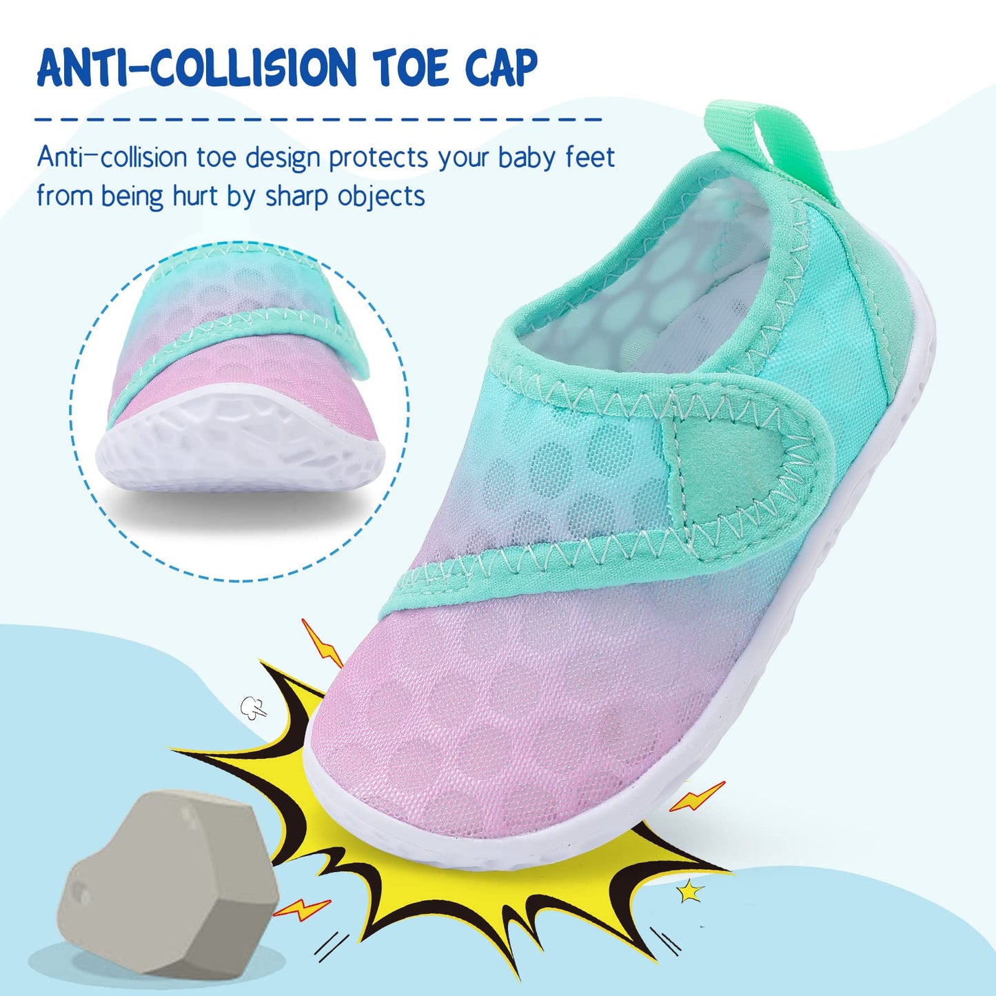 LeIsfIt Kids Water Shoes Toddler Girls Boys Swim Shoes Outdoor Quick-Dry Breathable Aqua Socks for Beach Pool Surf, Pink Green, 13 Little Kid
