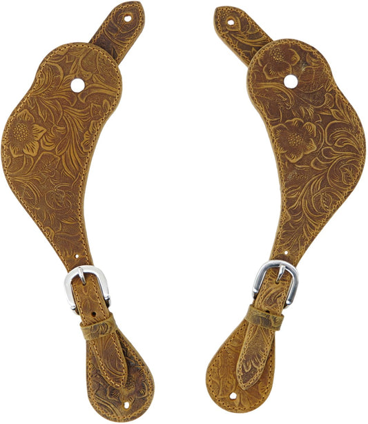 Jeereal Leather Spur Straps for Cowboy,Western Men and Women's Boots Equipment,Double Ply Reinforced Stitching Spur Straps (Bourbon Brown | Pattern)