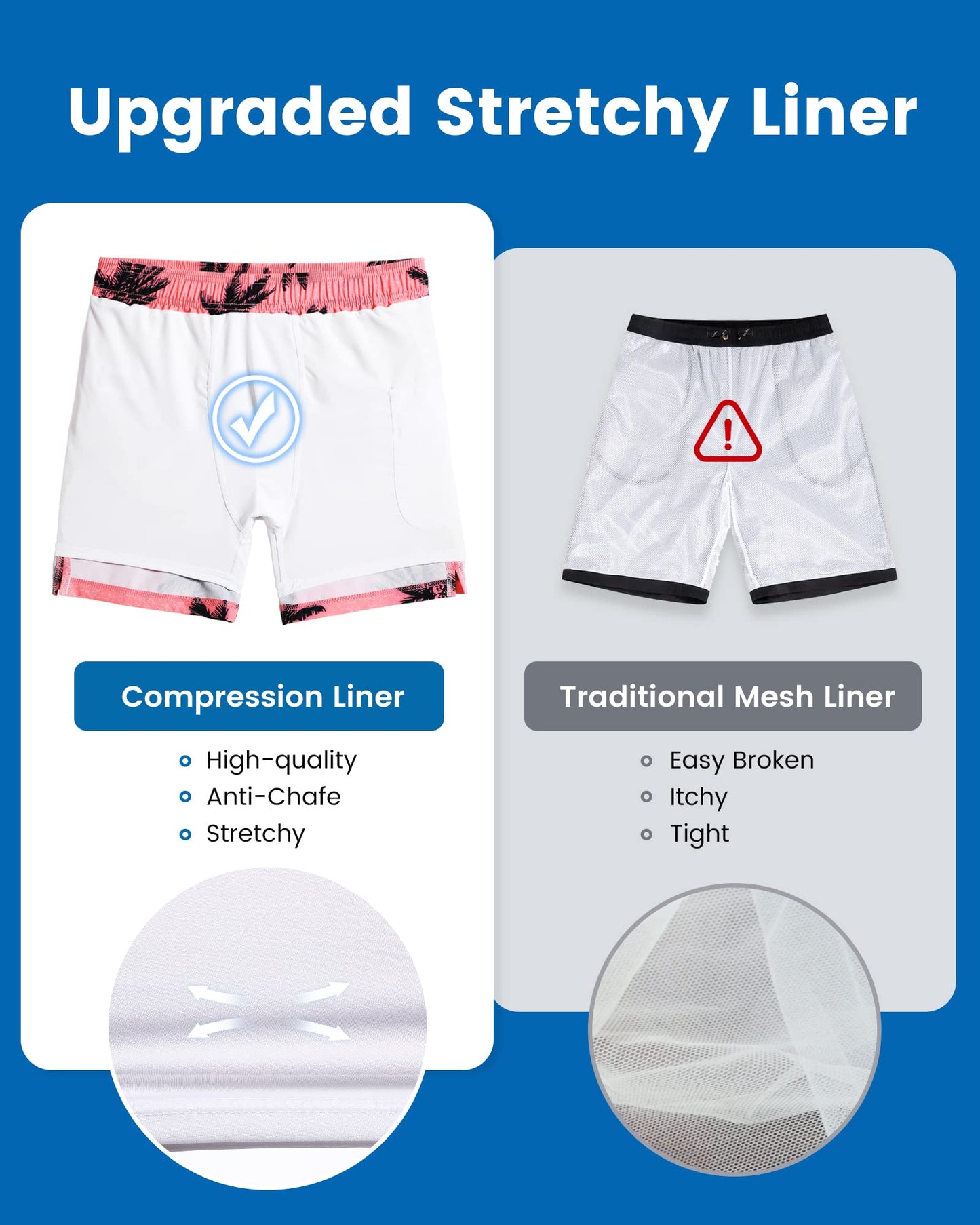 maamgic Swim Trunks Men 2 in 1 Mens Bathing Suit 7 Inch Quick Dry Mens Swimming Trunks with Zipper Pockets