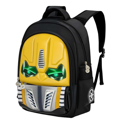 Kids Backpack with Glowing Eyes & 3D Cartoon Panels for Boys Ages 4-12 - Interactive School Bag, Durable Design for Kindergarten, Day Trips and Back to School Gifts (Large size yellow)