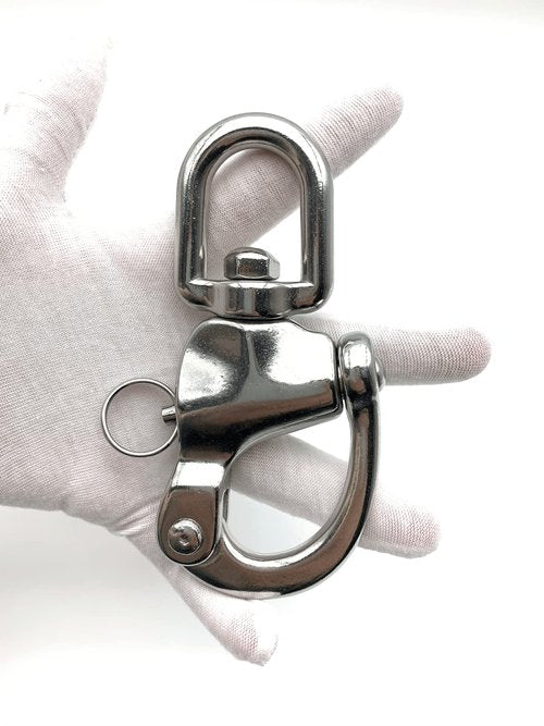 QIANJIEER Large Swivel Eye Snap Shackle - 4.88"(124mm) 316 Stainless Steel Quick Release Swivel Sailing Rigging, Spinnaker Halyard Shackle, SCBA Mask Quick Release Clip, WLL1984 LBS.