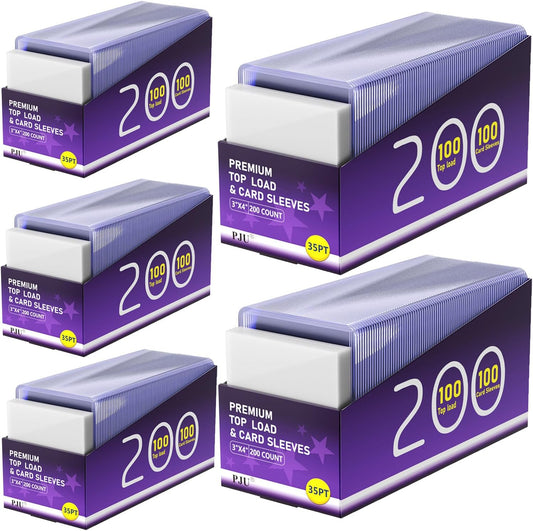 200 Card Sleeves Top Loaders for Cards, Toploaders Premium Baseball Card Sleeve Hard Plastic, 3" x 4" Trading Cards Holder, Sports Protectors(100 Toploaders + 100 Penny Sleeves)