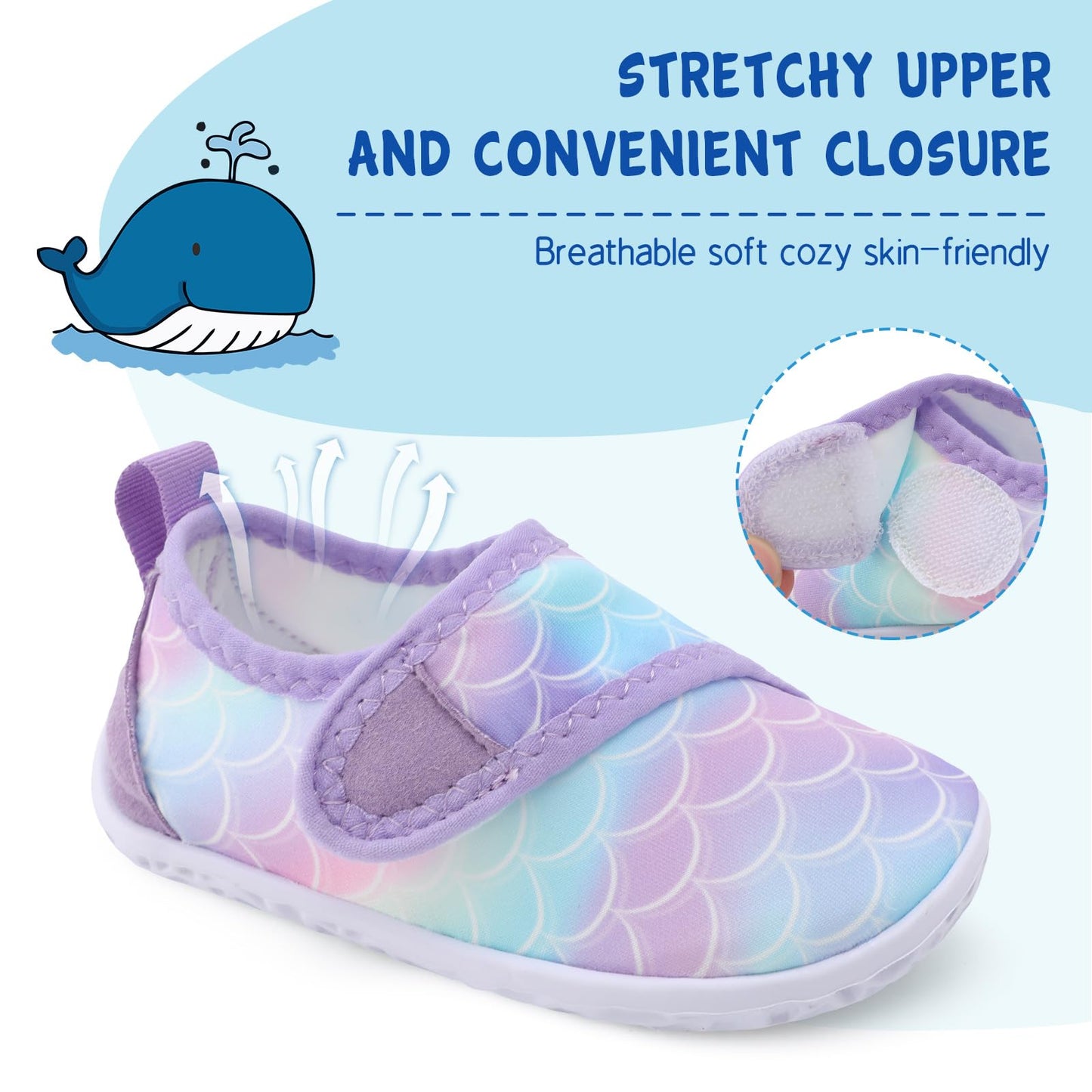 LeIsfIt Toddler Water Shoes Boys Girls Barefoot Aqua Socks Kids Breathable Quick-Dry Swim Shoes for Beach Pool Surf, Purple Scale, 7 Toddler