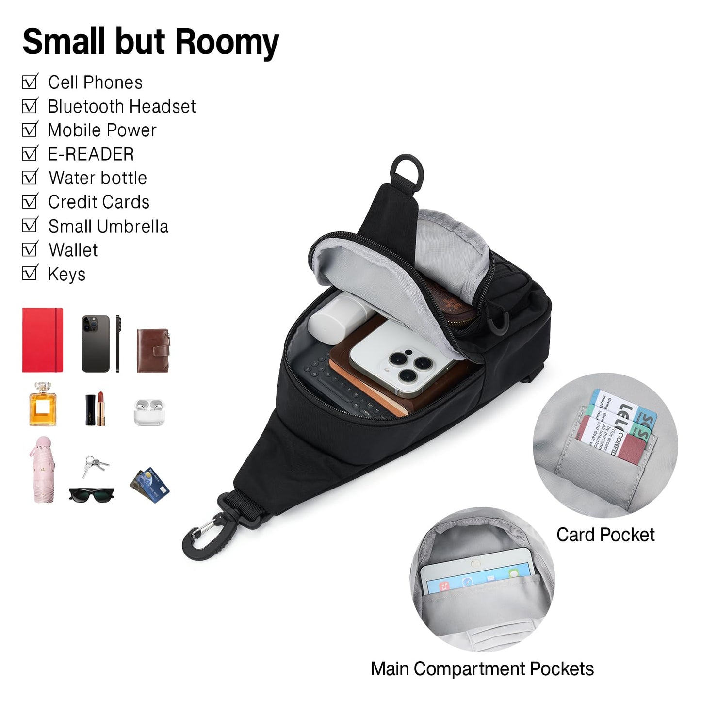 Hanke Crossbody Sling Bag for Women Men, Large Casual Cross Body Sling Bags, Lightweight Chest Bag for Outdoor Hiking Travel (Graphite Black)