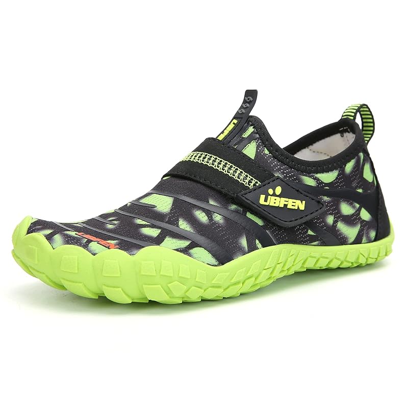 UBFEN Kids Water Shoes - Quick-Dry Aqua Socks for Boys & Girls, Green+2 Big Kid