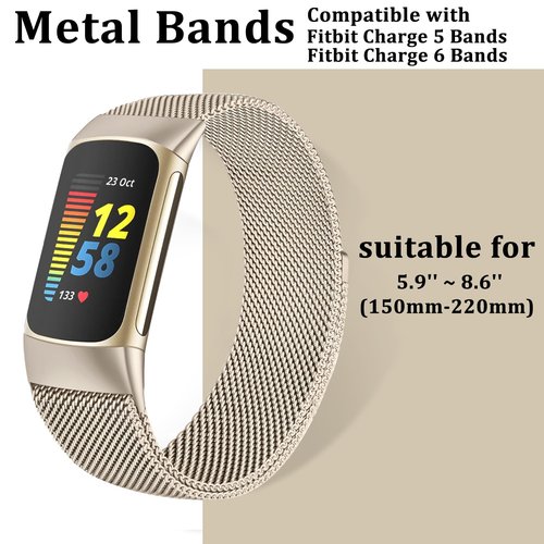 surundo Compatible with Fitbit Charge 6/Charge 5 Bands for Wmen Men, Metal Mesh Milanese Loop Adjustable Strap Replacement for Fitbit Charge 6/Charge 5 Advanced Fitness & Health Trackers