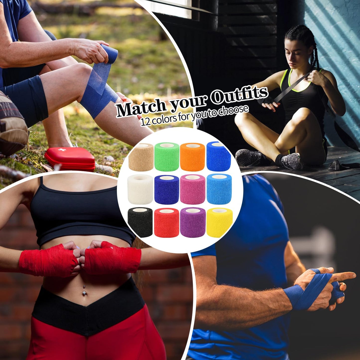 1"/2"/3"/4" Self Adhesive Bandage Wraps, 6pcs 5 Yard Breathable Elastic Wraps, Vet Wraps, 12 Colors to Choose, (2", Skin Color, 6pcs)