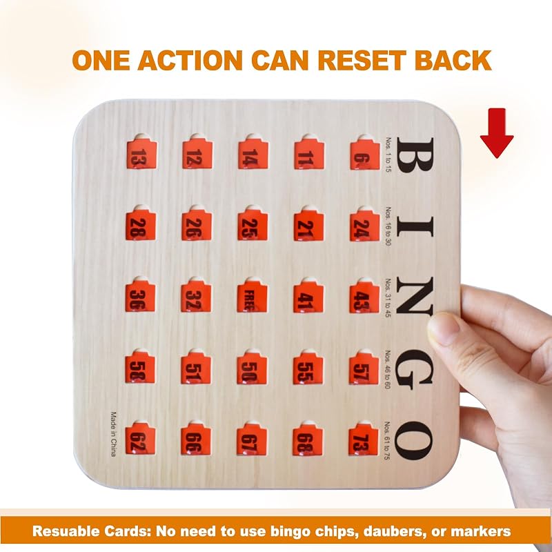Woodgrain Reusable Travel Bingo Cards with Sliding Windows – 25 Pack
