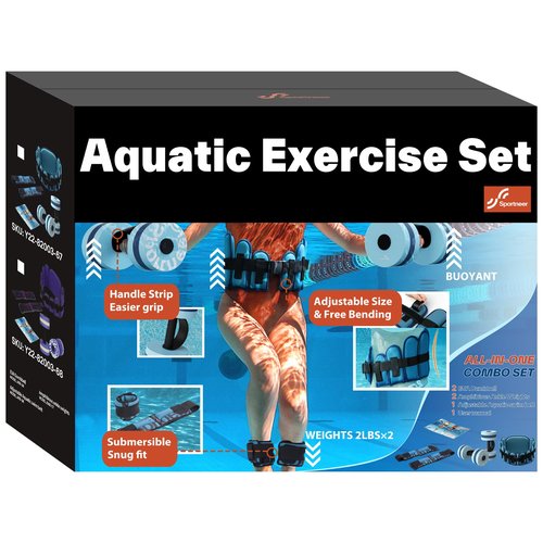 Sportneer Water Aerobics Pool Exercise Equipment Water Workout Combo Set Includes High Density Water Dumbbell Aqua Belt Water Ankle Weights for Aquatic Therapy Pool Fitness Water Exercise Blue