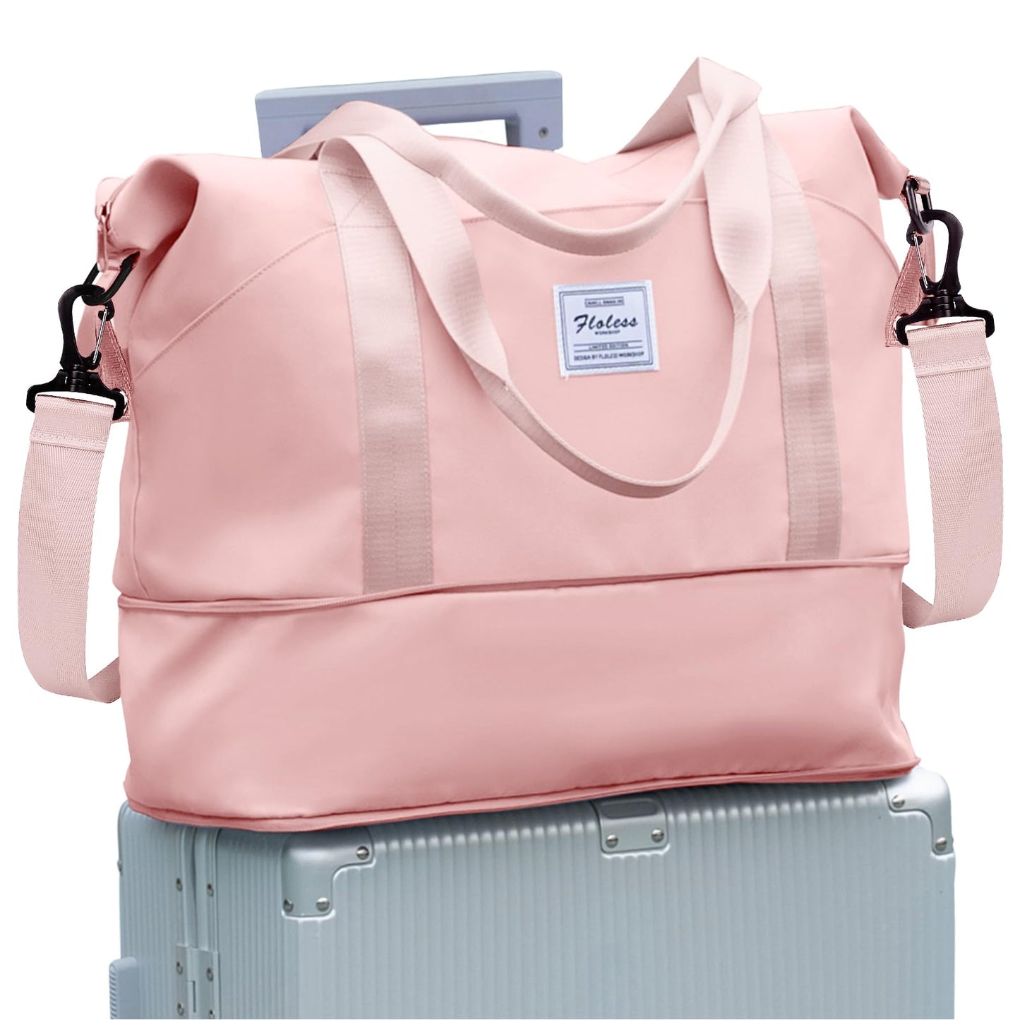 Travel Tote Bag, Spirit Airlines Personal Item Bag 18x14x8 Waterproof Expandable Duffel Gym Tote Bag, Carry On Overnight Bags for Women with Trolley Sleeve Wet Pocket,travel duffel bags,Pink