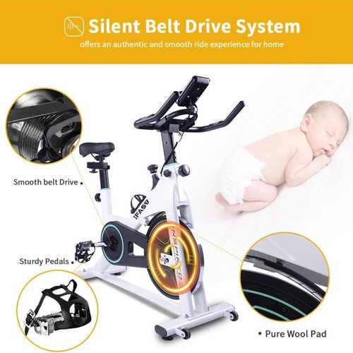 BKNROIHB Home Spin Indoor Exercise Bike with LCD Monitor and Comfortable Seat Cushion