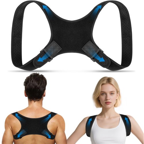 Back Brace Posture Corrector for Men and Women - Bionic System Newly Adjustable Upper Back Support Shoulder Posture Brace, Back Straightener Neck Pain Relief Black 7-004-1