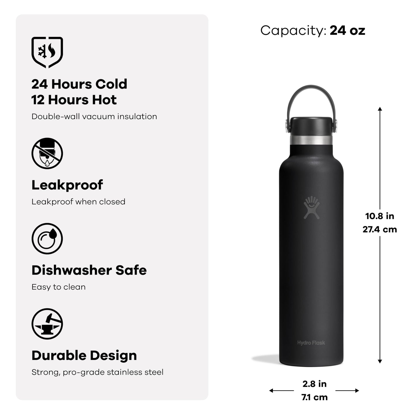 Hydro Flask Water Bottle - Insulated Stainless Steel - Non Spill, Leakproof in 24 Oz Cloud Pink
