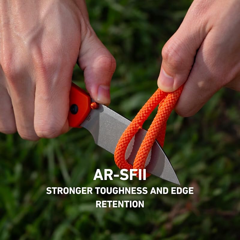 CJRB Pyrite-Light Folding Knife, 3.34" AR-SFII Steel Wharncliffe Blade, FRN Handle - Orange
