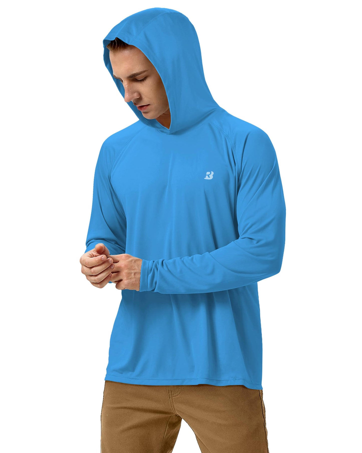Roadbox Men's UPF 50+ Sun Protection Hoodie Shirt Outdoor UV Long Sleeve Fishing Shirts for Workout Running Swimming Hiking