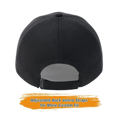 BOTVELA Men Structured Baseball Cap Side Laser Cut Vented Performance Hat for Outdoor Activities (Black)