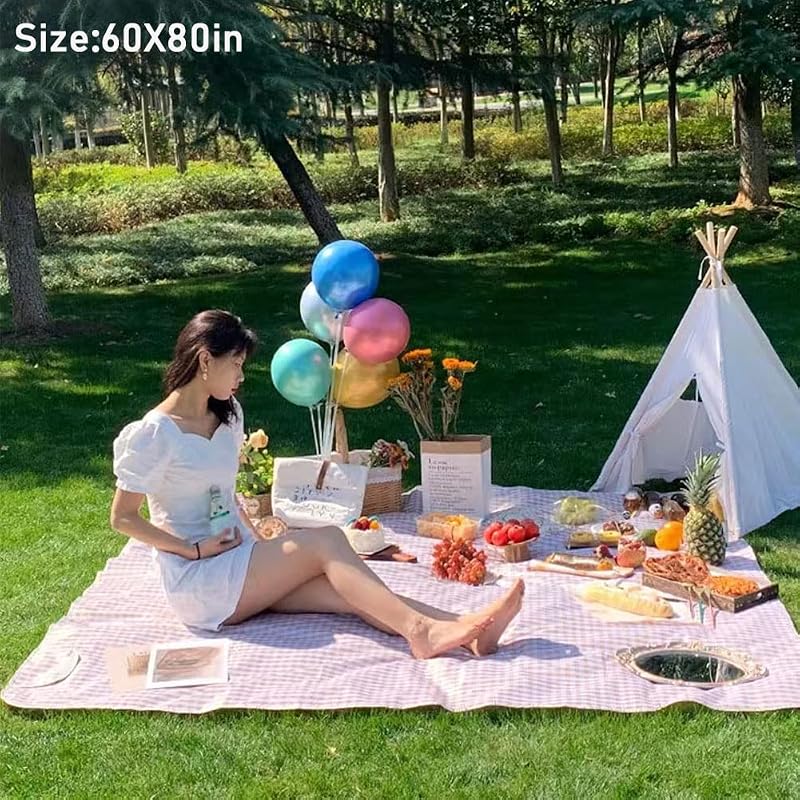 Large Beach Blanket 80x60 in Waterproof Sandproof Foldable Outdoor Picnic Blanket Brown (Variation: Brown+5' x 6'8")