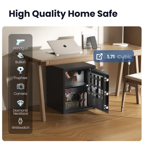 Grimtron Gun Safe for Handgun - (1.72 cu. ft.) for Multiple Pistol Rack & Door Organizer Money Box with Silent Mode, Home Safe with Backlit Keypad, LED Light, Gun Vault for Anti-Rust