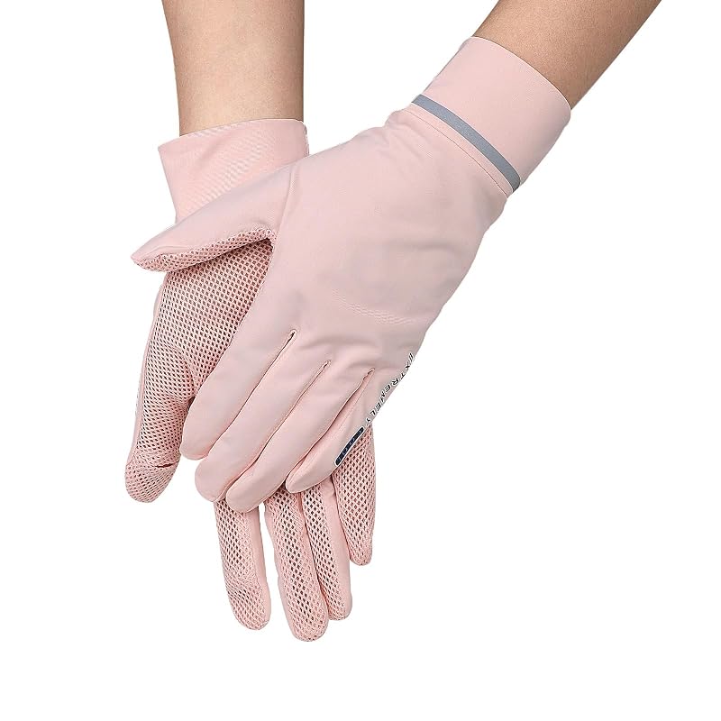 IPENNY Women UPF 50+ Sun Protection Gloves 2 Fingers Flip Mesh Touchscreen Driving Mittens Pink