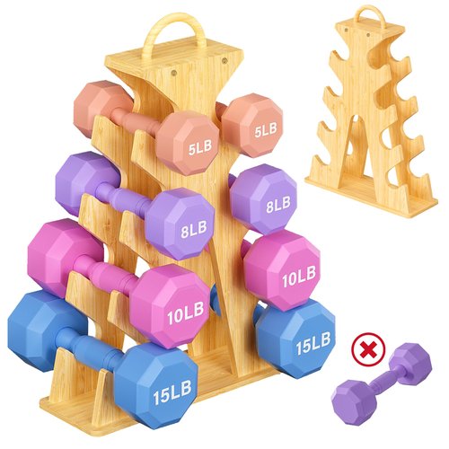 MinBoo Bamboo Weight Rack for Dumbbells, Compact A-Frame Dumbbell Rack Stand Only, Dumbbell Rack with Handle, for Home Gym Workout