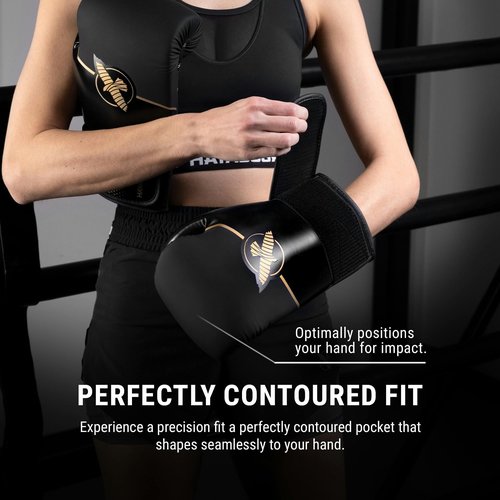 Hayabusa Sport Boxing Gloves for Men and Women – Dual-Splinted Wrist Support, Multi-Density Foam Padding, Contoured Fit – Ideal for Boxing, Kickboxing, and Muay Thai Training - Black/Gold, 12oz