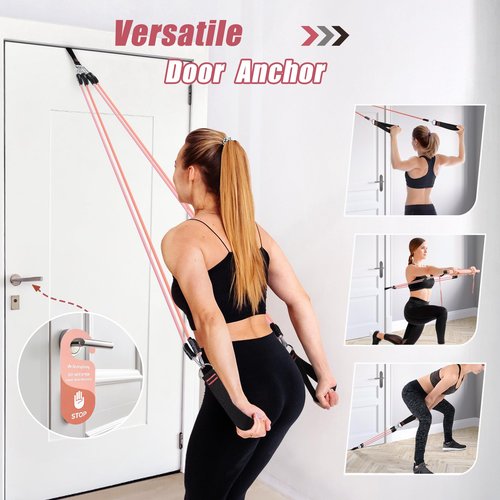 ALongSong Upgraded Pilates Bar Kit with Resistance Bands Natural Latex, Adjustable Exercise Equipment Multifunctional Yoga Pilates Stick for Home Gym Supports Full-Body Workouts,Coral Pink