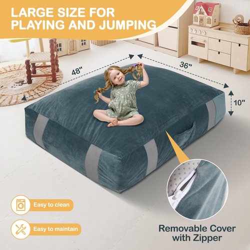FINCOME Crash Pad 4'x3' Crash Pads for Kids Sensory with Foam Blocks Gray Sensory Pad with Washable Cover Sensory Crash Pad for Climbing Gymnastics Sensory Tool for Schools, Sensory Therapy 48”x 36”