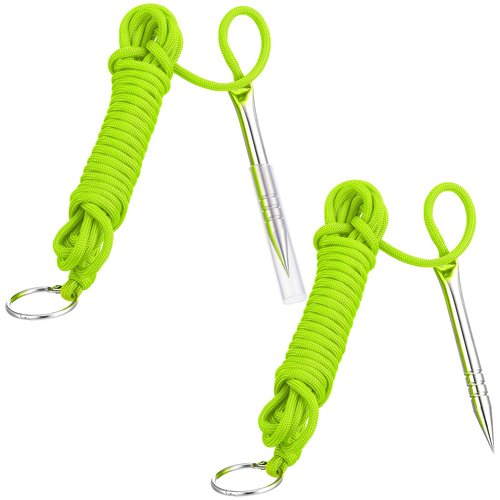 Soulchen 2 PCS 10 Ft 550lb Paracord Fishing Stringer Fish Holder with Stainless Steel Fish Spike and 1 Inch Split Ring (Green)