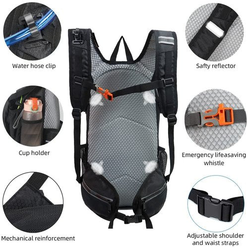 Lemuvlt Hiking Daypack 15L Capacity Waterproof Biking Backpack, Many Compartments Lightweight & Durable- Ideal Backpack for Skiing Skating Snowboarding Hiking Running MTB Cycling(Black)