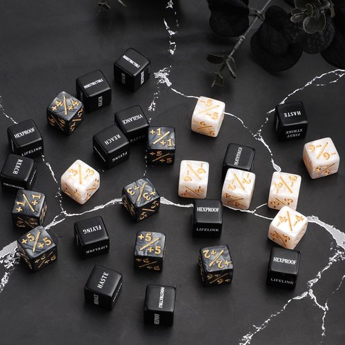 48pcs Abilities Keywords Counter Dice, Acrylic Creature Stats Buff Tokens Dice Set Magic Counters with Velvet Bag for MTG TCG Card Gaming Accessories for The Gathering Party Table Games Bars