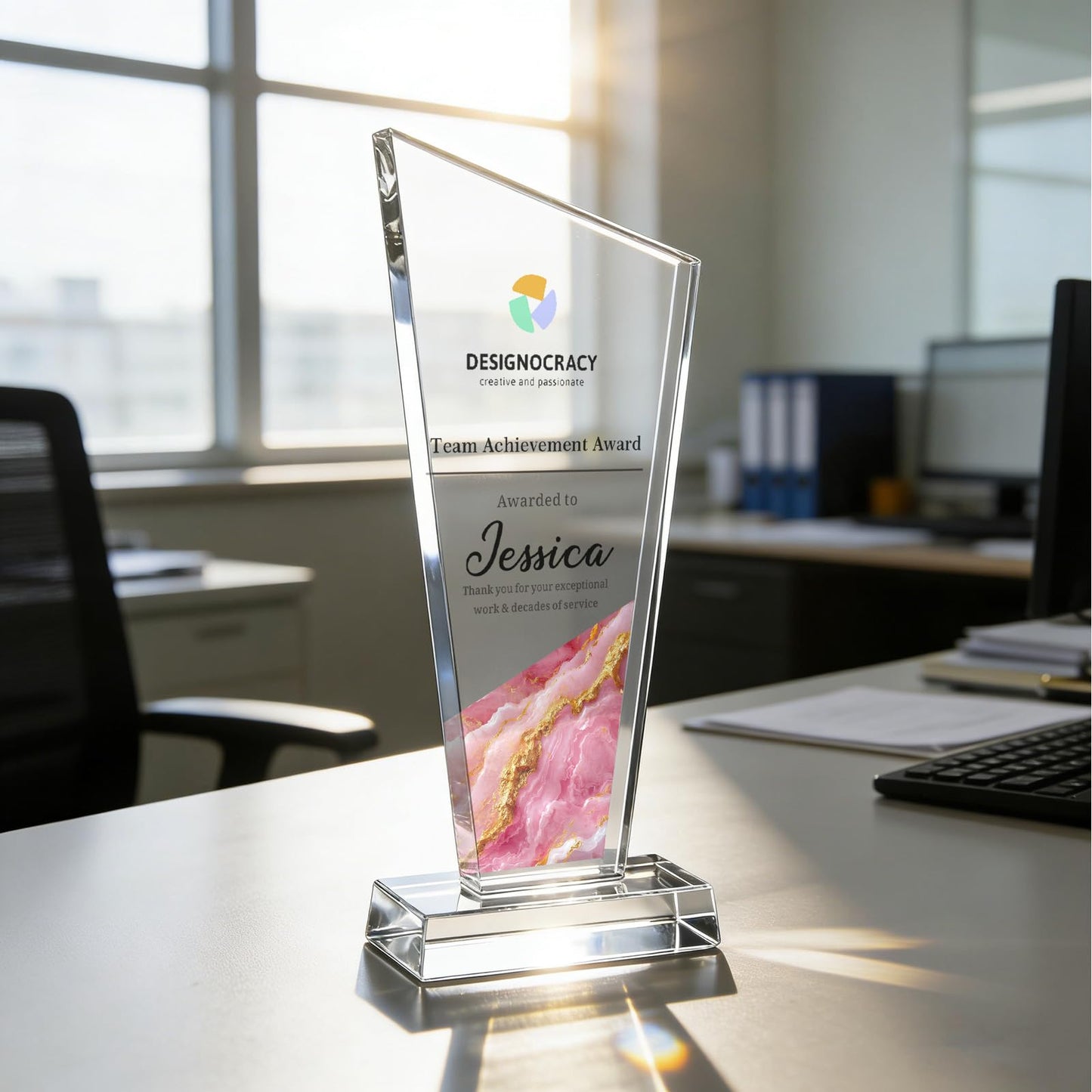 Custom Acrylic Award Trophy Personalized with Logo & Employee Name