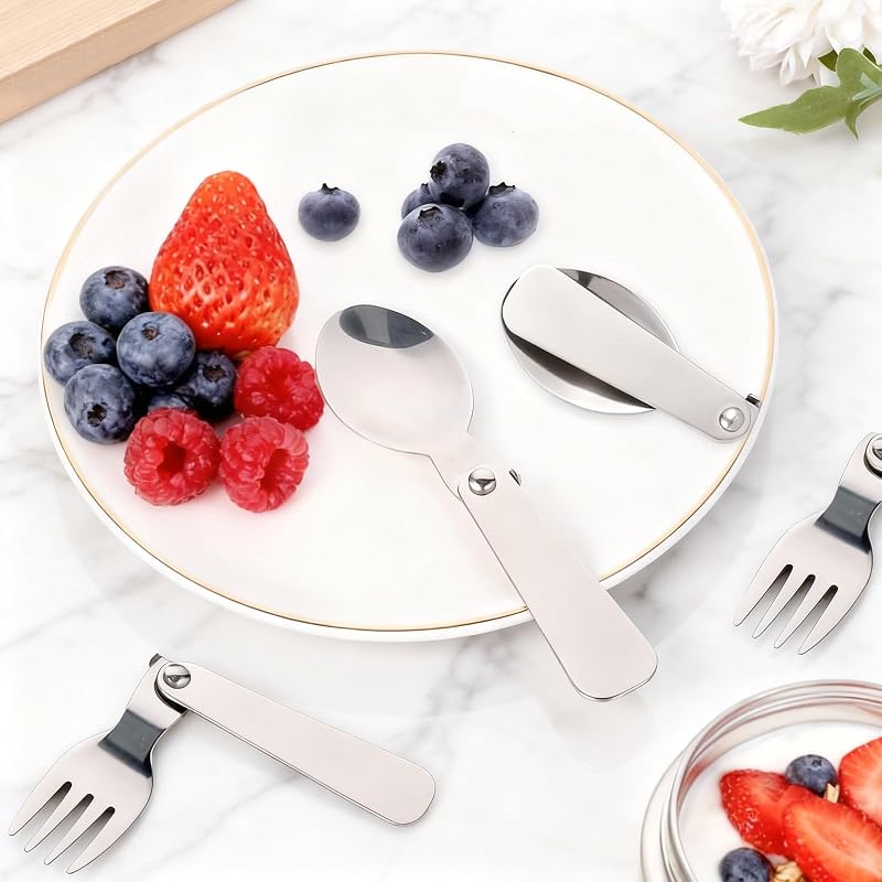 4 Colossal Folding Spoons & 4 Folding Forks for Thermos Funtainer 10oz – 8 Pcs Stainless Steel Set - Variation 8