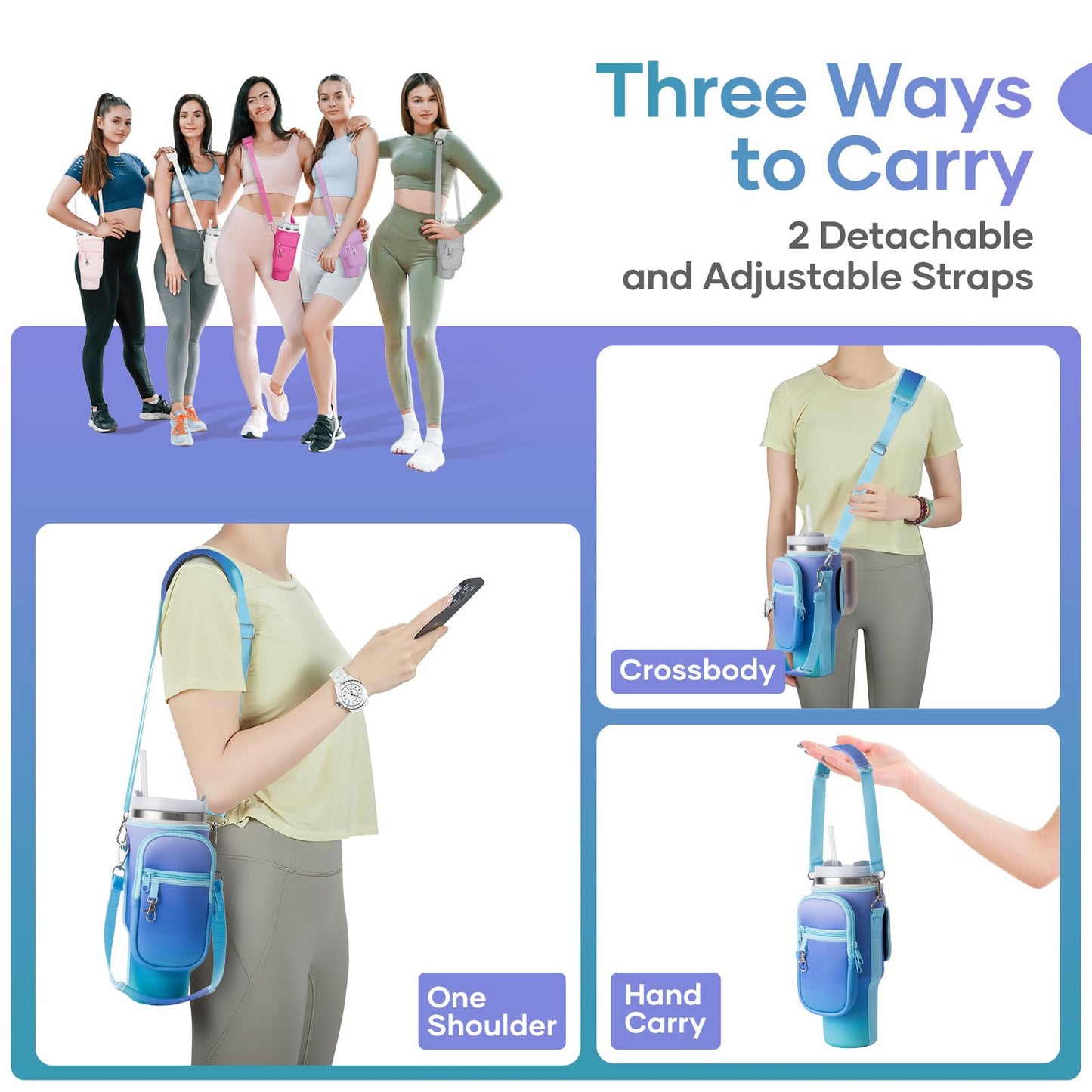 linmaya Water Bottle Carrier Bag for Stanley Cup 40/30oz with Phone Holder Pockets,Neoprene Water Bottle Cross-body Bag with Adjustable Shoulder & Hand Strap Stanley Cup Accessories
