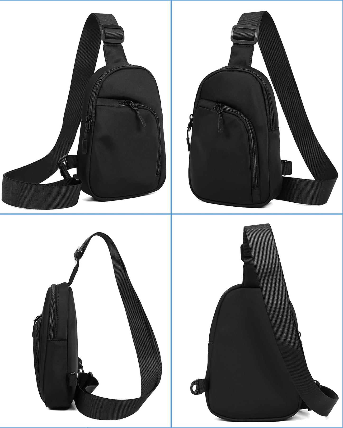 Peicees Small Crossbody Bag, Travel Sling Bag Waterproof Chest Phone Purse For Women Men Lightweight Fanny Pack Mini (Black)