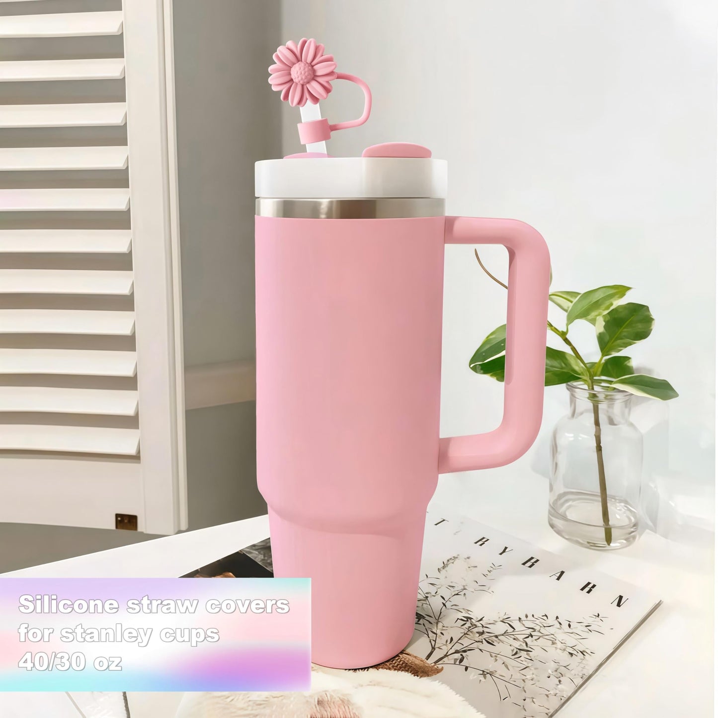 6Pcs Straw Toppers, Cute Flower Straw Covers Cap for Stanley Cup Accessories, 10mm Silicone Drinking Topper for Stanley 30&40 Oz Tumbler Cups