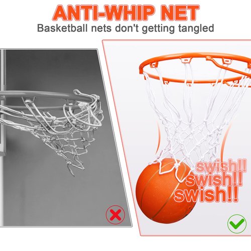 [2 Packs] Sieqioor Professional Basketball Net Replacement Heavy Duty, Durable Basketball Nets in All Weather Anti Whip, Fits Standard Indoor Outdoor Rims 12 Loops (White) with Basketball net Bag