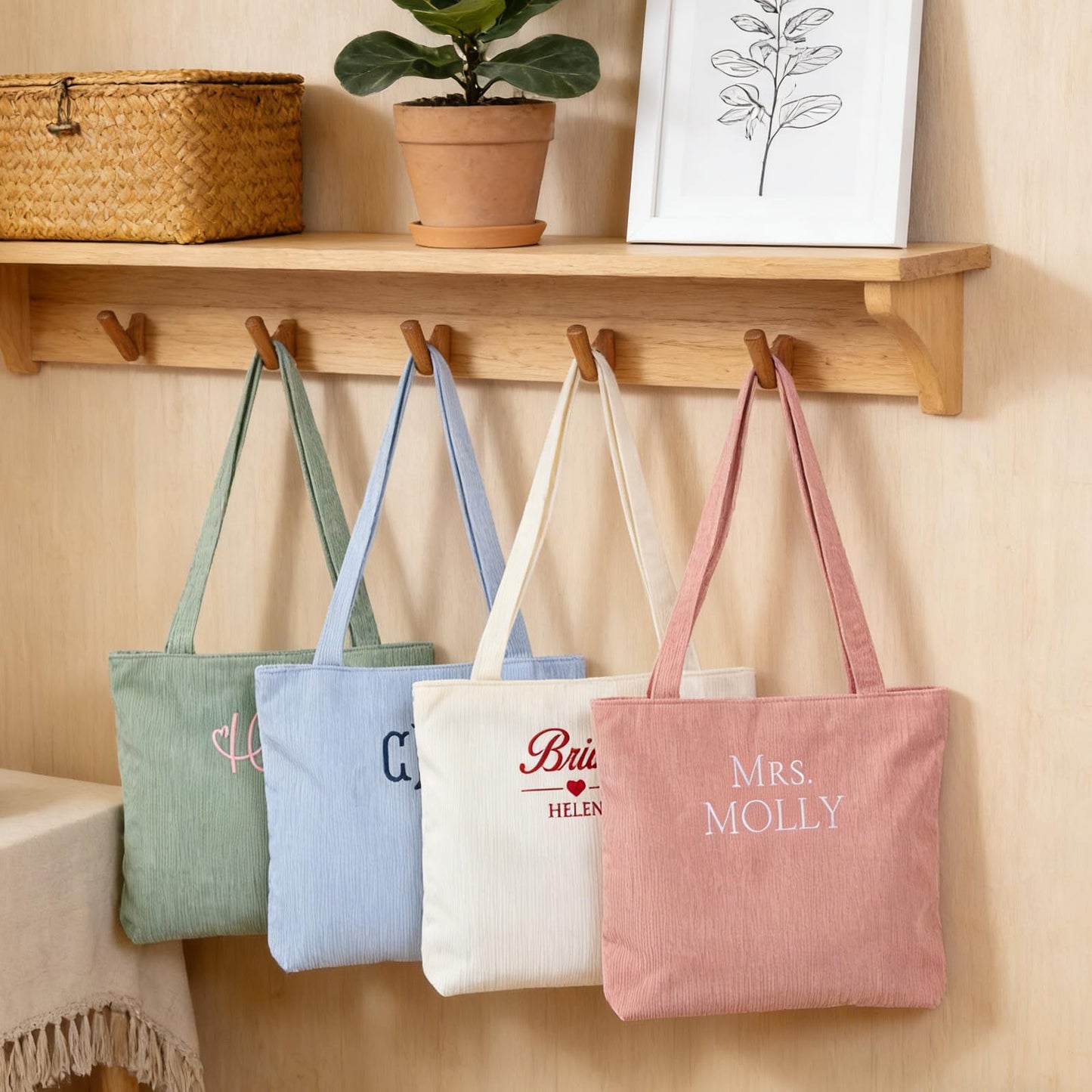 Corduroy Tote Bag for Women, Initial Tote Bag, Personalized Zipper Shoulder Bags Embroidered with Letter, Monogrammed Travel Handbags, Gift for Birthday, Bachelorette, Wedding Faver（Pink