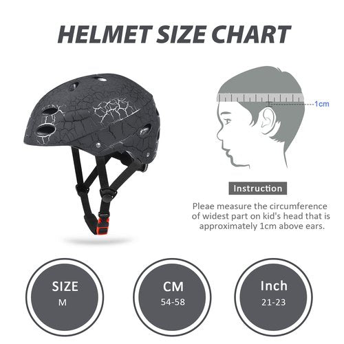 Skateboard Helmet Kids, Adjustable Skating Helmet,Breathable ABS Hard Shell Scooter Helmet for Multi-Sport Skateboarding Roller Skate BMX Boys Girls Ages 5-14 Children and Teens