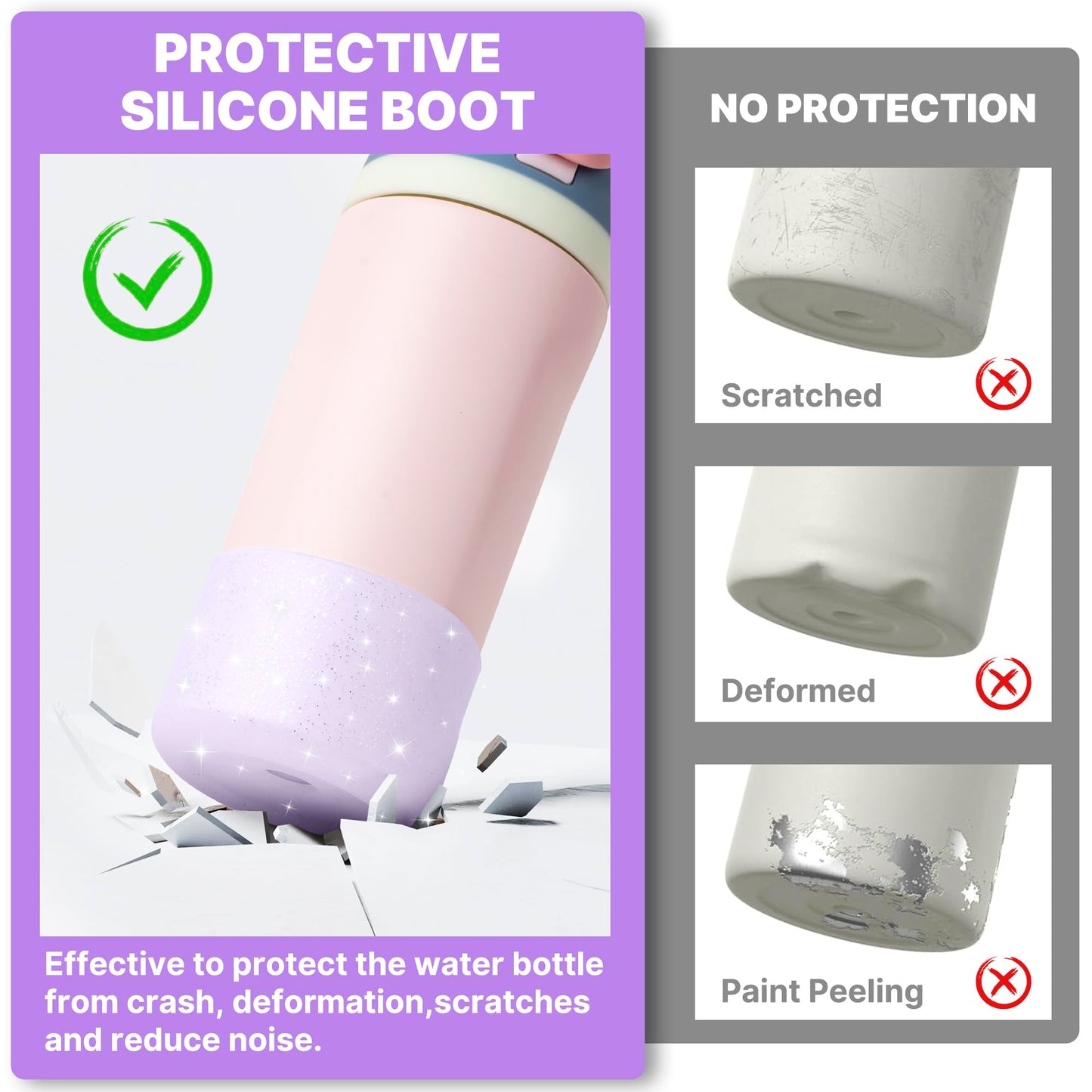 Diumepo Silicone Boot for Owala 14/16 oz Water Bottle, Anti-Slip Protective Sleeve for Owala 12 oz Tumbler, Boot Bottom Base fit Flip 14 oz Insulated Stainless-Steel Water Bottle (Glitter Purple)