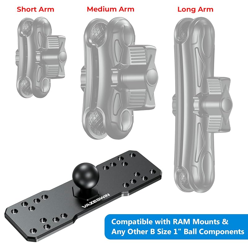 1" Ball Aluminum Alloy Fish Finder Mount, AMPS Rectangular Plate