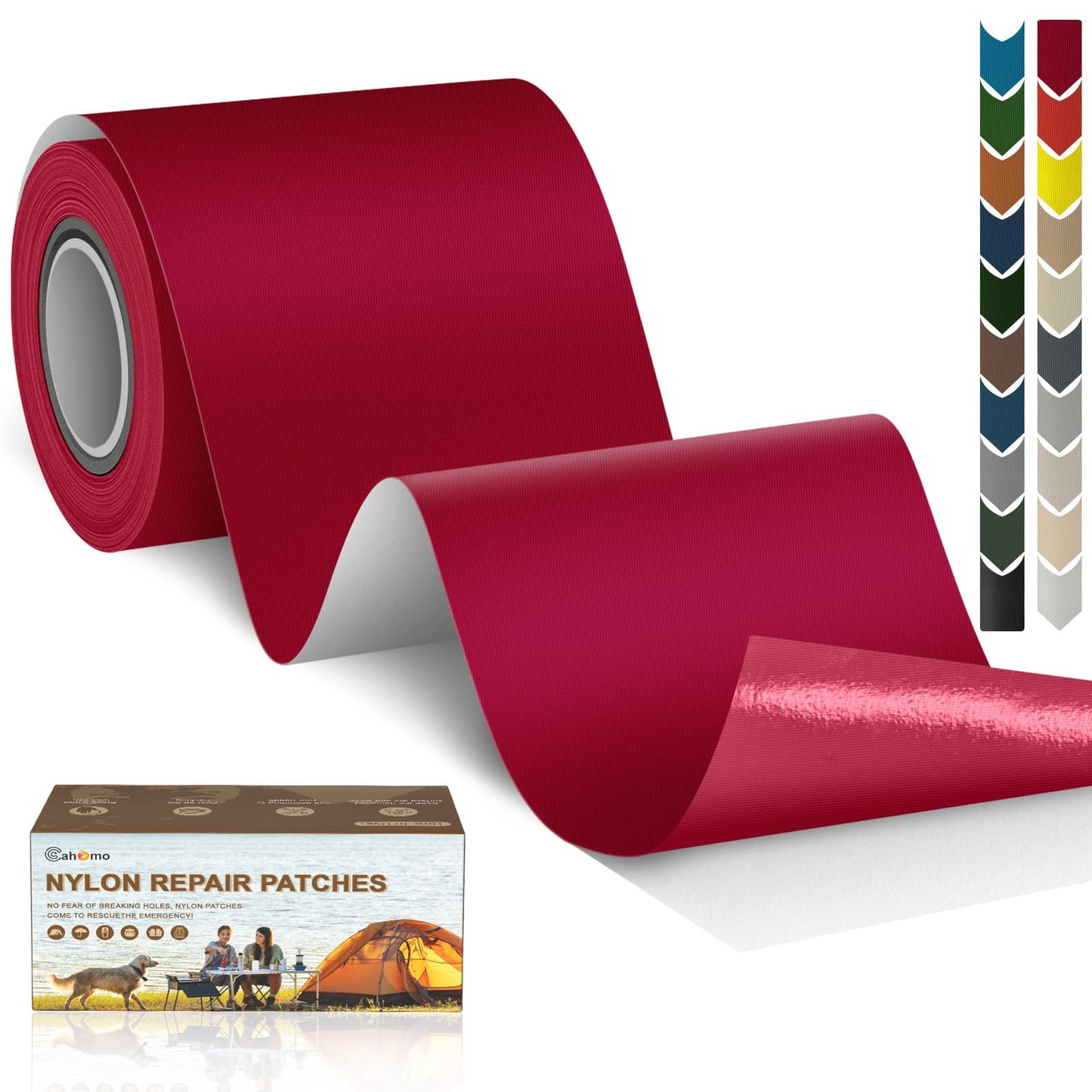 Cahomo 3x79 Inch Nylon Repair Patch Nylon Repair Tape Self Adhesive Fabric Tapes Outdoor Camping Gear Fabric kit for Tent, Umbrella, Down Jackets, Sleeping Bag, Knapsack （Red）