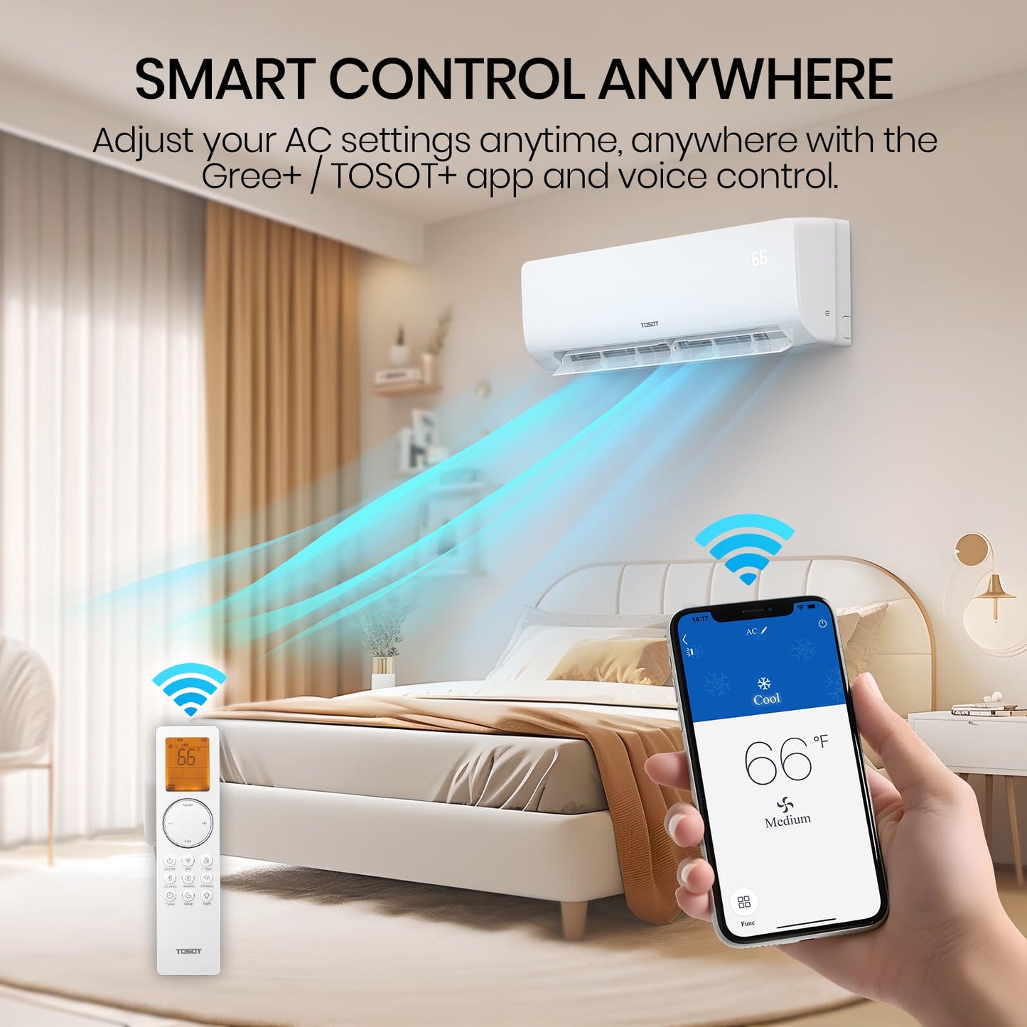 TOSOT 30,000 BTU 3 Zone Mini Split Air Conditioner with Heat Pump, 21 SEER2, 230V, Wifi-Enabled Ductless Inverter Split System with 16.4 ft Copper Line Set, 9,000 + 9,000 + 12,000 BTU, Cosmo Series