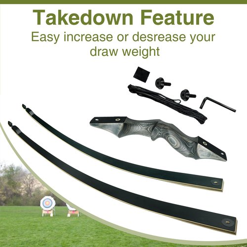 Black Hunter Takedown Longbow, GLURAK 60" Wooden Archery Bow Hunting Bow - Right Handed Longbow for Beginner Training Practice, 35lb
